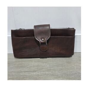Amity Brown Faux Leather Vintage Clutch Purse Old Money Elevated